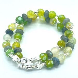 Ladybug labradorite green orca agate beaded stretch bracelet ONE NEW crystal